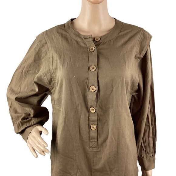 Free People Leyla Button Front Long Sleeve Romper XS Otter Brown - Picture 2 of 7